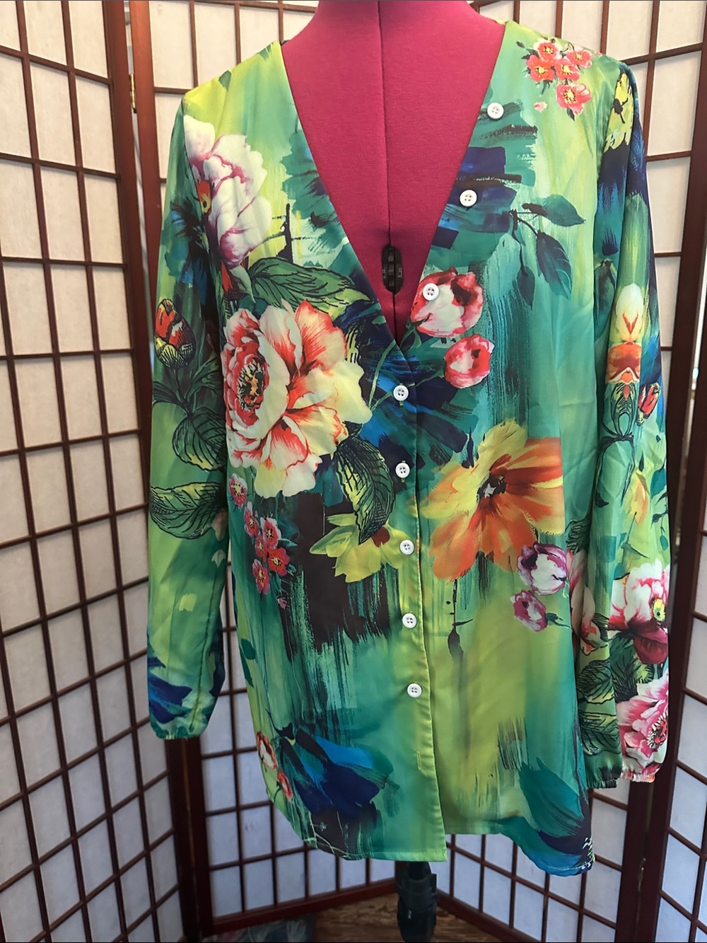 MISSLOOK Green Floral Button-Up Blazer Jacket